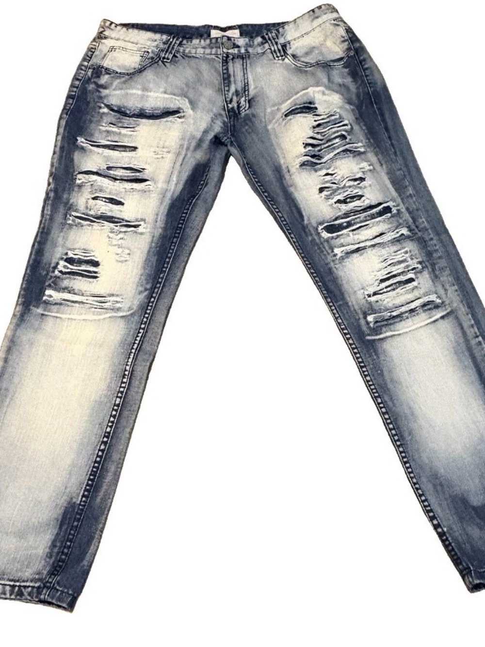 Smoke Rise Distressed Jeans Men Size 40x34 Premium Vintage Denim Straight Leg